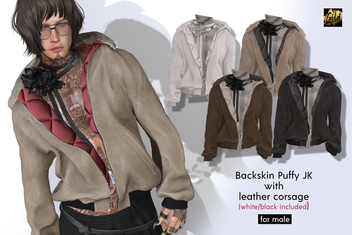 garretegray's tweet photo. #SecondLife #Gild 11月のFameshedに参加ﾃﾞｽ　GildからはBackskinのインナーキルトジャケットをご用意　コサージュ2色同梱　メンズにもコサージュを！jakeに加えGianniとLegacy対応致しました　是非お立ち寄りください！https://t.co/eilSm3wSwr https://t.co/TJet6he4Rq