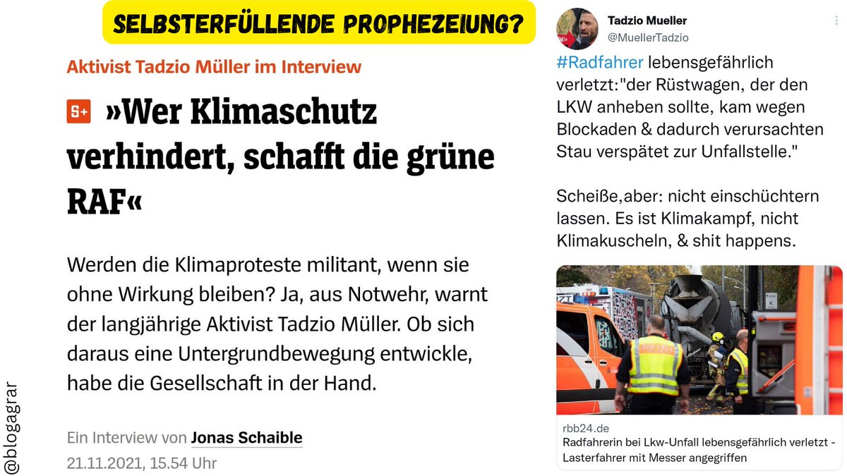 BlogAgrar's tweet image. Ich glaube, hier schaukelt sich etwas auf! Keine Massenbewegung wie #fff, sondern eine recht kleine Gruppe von 500 Leuten, die immer radikaler werden.
Irgendwann wird aus zivilem Ungehorsam Terrorismus.
Ja, @AufstandLastGen bestimmt die Nachrichten, aber hilft es weiter?