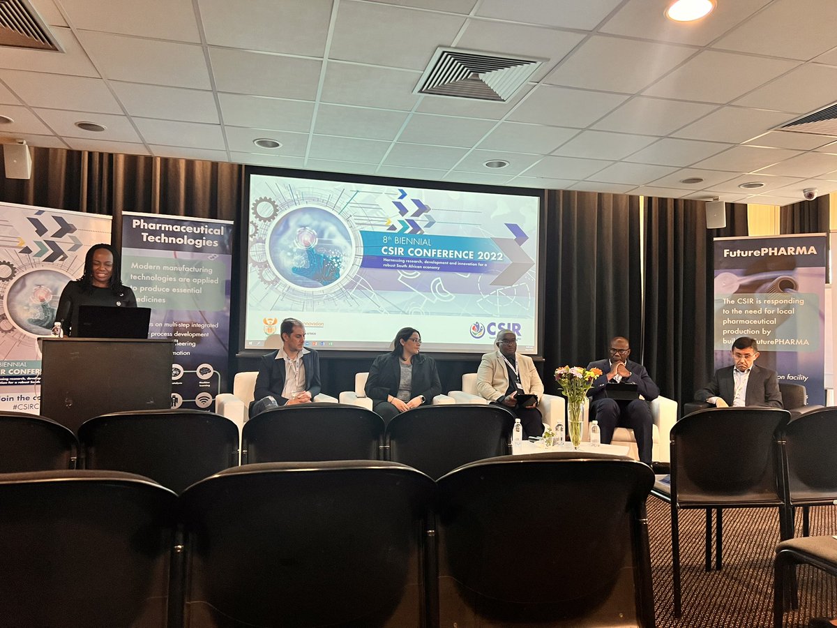 missmamabolo's tweet photo. A full and panel chaired by Dr Rachel Chikwamba will unpack the #FuturePharma topic #CSIRConf2022 https://t.co/Y5zlOThDc0