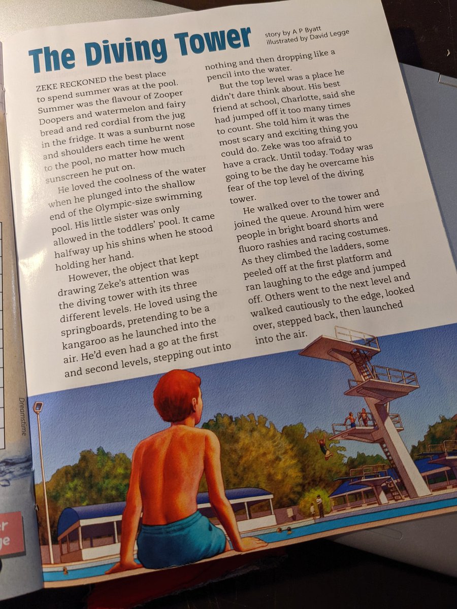 RevHappiness's tweet photo. My first story appearing in @theschoolmag - The Diving Tower.
Just in time for summer. My characters are braver than me.
The illustrations by David Legge are absolutely SUPERB!
#StoryPublication #writing #writer #TheSchoolMagazine #DavidLeggeIllustrator #OzWriting #OzAuthor https://t.co/Ags03E5QWQ