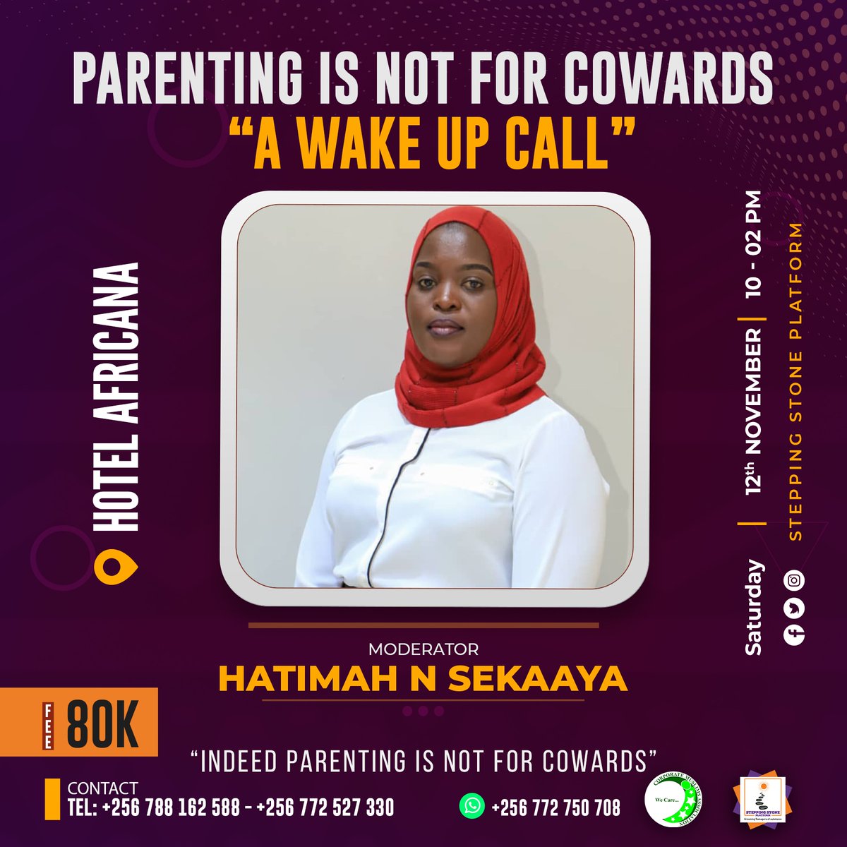 HatmahSsekaaya's tweet photo. Do you know that the Parent-child relationship is as important as the husband-wife relationship? Join as on the 12.11.22, and get to know all the details. We shall be at @HotelAfricana with 👇...
#ParentsWakeUp https://t.co/jM9y5avi3L