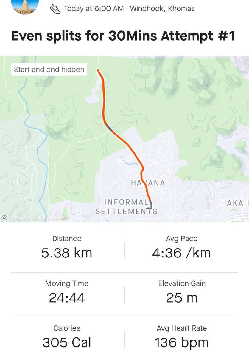 Aluteni_'s tweet photo. Inspired by @Sevhic_ I tried to hold onto an even pace of 04:30, but my legs and body said, you are lying 😂. We will try again tomorrow, but a bit slower.
#ThisIsOurCityWeMustRunIt #EvenSplits https://t.co/tka9qdGqUg