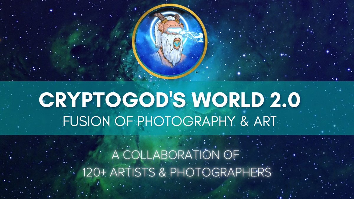 Cryptogod’s World : A Fusion of Photography x Art
🧵

We are bringing together top Photographers &amp; Artists from the NFT community in one of the biggest collaborations of NFT space

With sold-out 1st Edition, <a href="/CryptogodsWorld/">Cryptogod's World 2.0 on ETHEREUM</a> 2.0 will be bigger, better &amp; crazier

What, Who, Why 👇