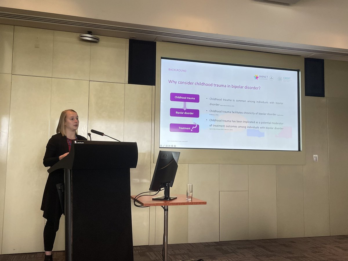 To round out this amazing session, Anna Worbel presenting on the role of childhood trauma on treatment outcomes in #BipolarDisorder <a href="/ASBDD_EMCR/">ASBDD EMCR</a> <a href="/SMHR/">SMHR</a> <a href="/BPA_ECRN/">Biological Psychiatry Australia - ECRN</a> #ASBDD