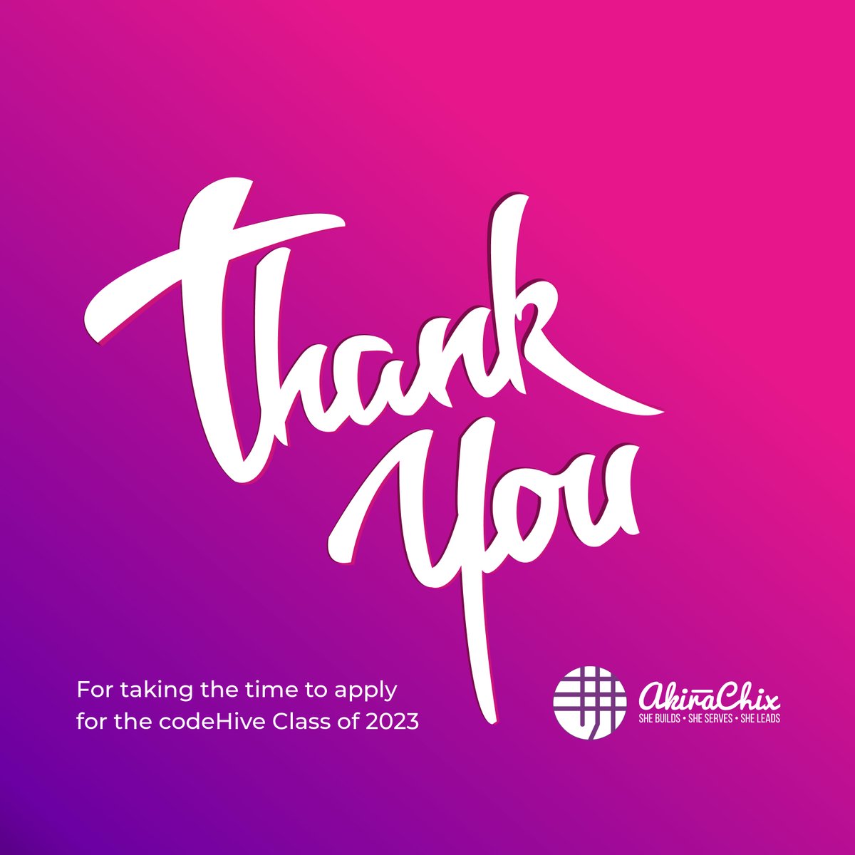 akirachix's tweet photo. Shout out to all those who applied for the #codeHiveClassOf2023. We are thrilled that many young women are eager to join the program.
All applicants who are selected will be notified on Thursday, 1st of Dec. Ahead of that, we ask for your patience as we review the applications https://t.co/afB5mdpRqK