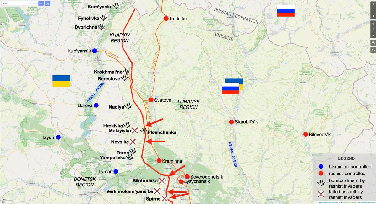 On the Svatove-Kreminna-Lysychans'k battlefront, Ukrainian defenders repulse attacks by the Russian fascist invaders in the areas of Makiyivka, Nevs'ke, Bilohorivka, Verkhnokam'yans'ke and Spirne.