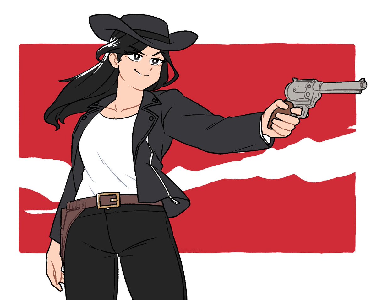 1girl weapon gun hat solo black hair handgun  illustration images