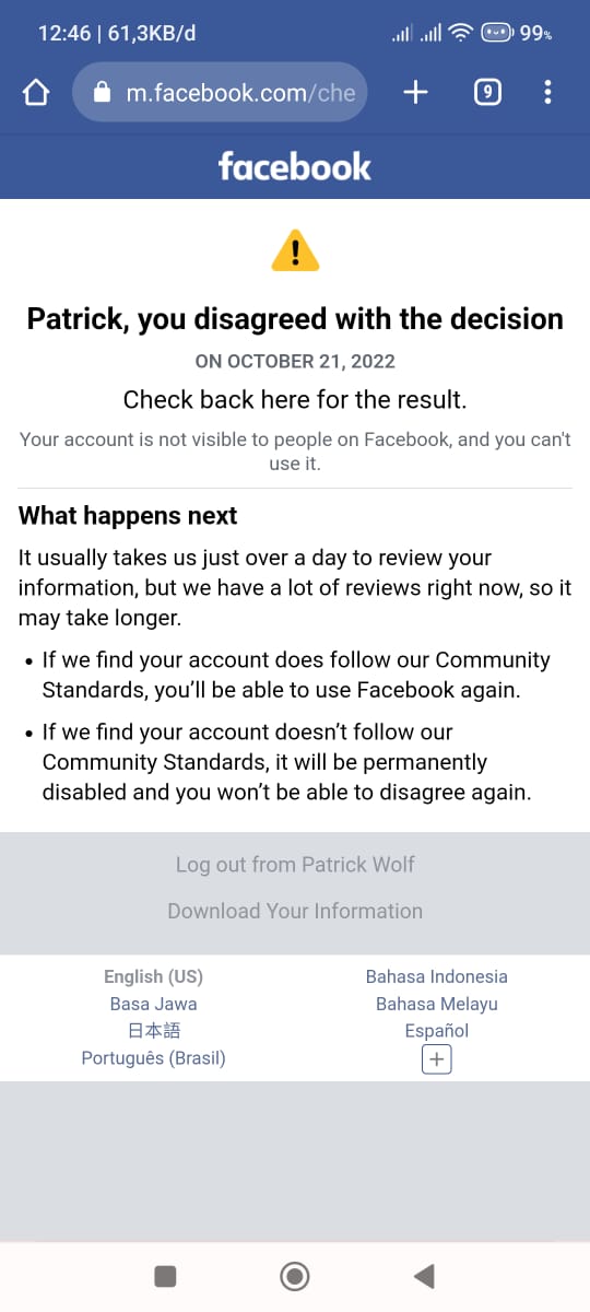 NPCStyle's tweet photo. @facebook Hello
My Facebook Account is Disable, without my knowledge, and i hereby ask the admin of Facebook for help, I hope that my Facebook can be accessed again. https://t.co/fvbHDfvReU
