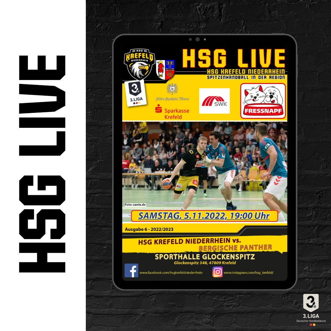 Heimspiel ➡️ HSG Live. 🗞

Schmökert jetzt ein bisschen in unserer neuen Ausgabe. 📖

Hier geht’s zum Hallenheft: hsg-krefeld-niederrhein.de/wp-content/upl… 🤓

#handball #krefeld #heimspiel #magazin #spieltag #matchday #moers #duisburg #viersen #duisburg #düsseldorf
