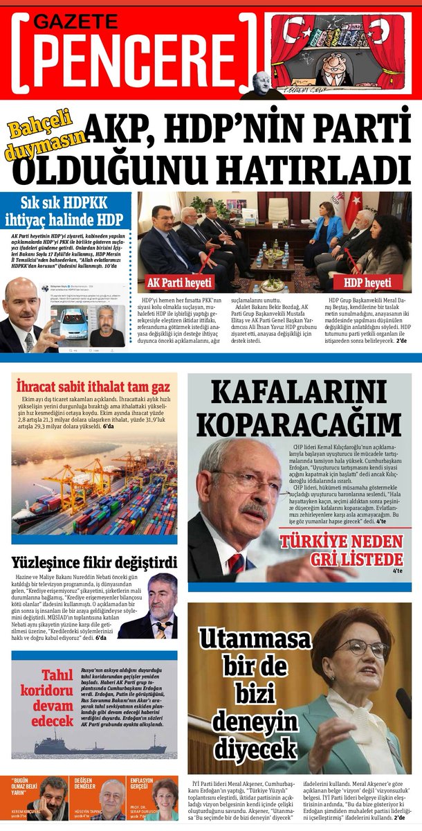 Eğer muhalefet temas kurarsa HDP cıss, iktidar temas kurarsa meclisteki partilerden biri, çifte standartın dibini gördük! Gazete Pencere'nin bugünkü sayısı