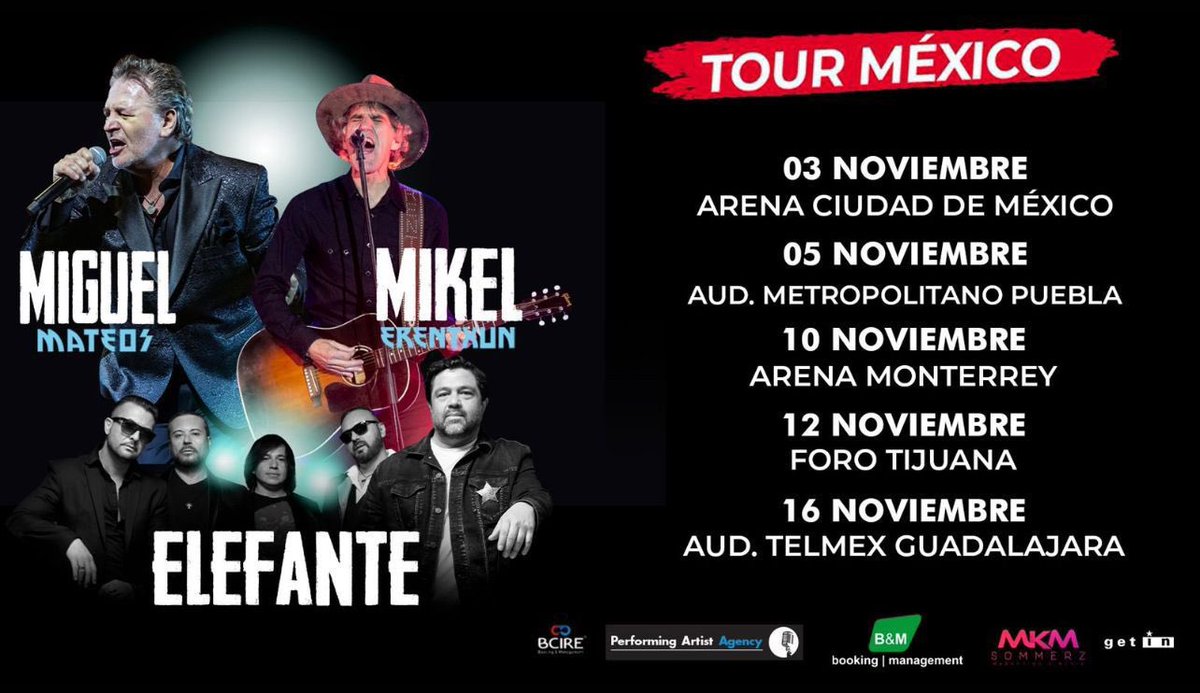 elefanteoficial's tweet photo. Llegó el momento de vibrar junto a dos grandes exponentes del rock en español @MikelErentxun @miguelmateosok #TourMéxico 🇲🇽

🎫 https://t.co/Y2JvCj0G88 https://t.co/XPjY1b4zdm