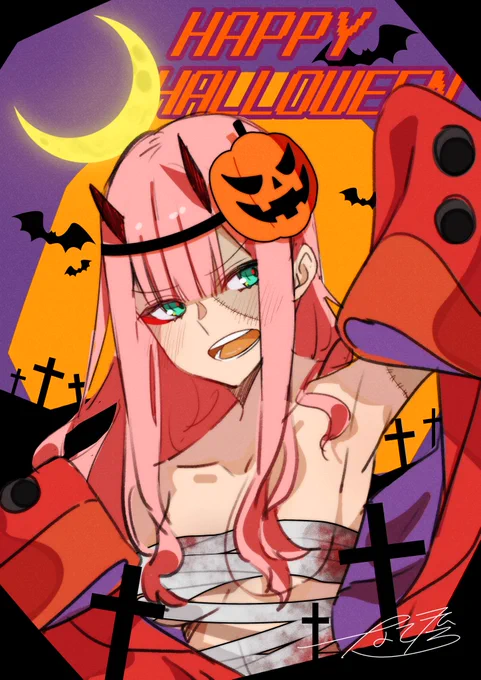 ハロウィンに描けなかった(ラフだけ描いてた)ゼロツーを今しがたガリガリ描いたから供養。 