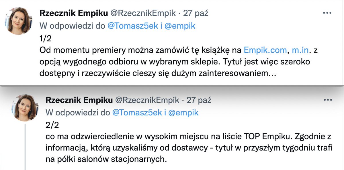 Tomasz5ek's tweet photo. Empik ukrywa swój bestseller nr 3. Sprzedaje #KaczyńskiIJegoPajęczyna wysyłkowo. Nie wystawia książki w salonach. 
@empik obiecał, że to zmieni. Ale do salonów dwumilionowej Warszawy sprowadził... 8 egzemplarzy.
Piszmy w tej sprawie do monika.marianowicz@empik.com
Dzięki za RT! https://t.co/KcPNnaCSpN