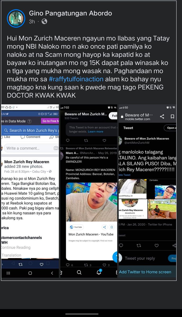 ChupstoGoBitch's tweet photo. Beware to This Person MON ZURICH MACEREN 

SWINDLER AT MANLOLOKO DAMI NYA UTANG SA KAPATID AT BAYAW PATI S MAMA KO. PEKENG DOKTOR TAGA BANCAL BOTOLAN ZAMBALES SYA. https://t.co/0Sqx62NMu6
