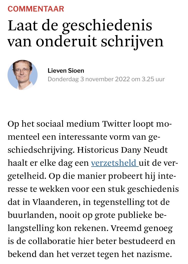 “Historisch begrip effent het pad om voorbij het hier, het nu en het ik te kijken.” Heel mooie omschrijving door <a href="/lievensioen/">Lieven Sioen</a> van een van de beweegredenen voor mijn dagelijkse tweets. Dank je wel daarvoor.