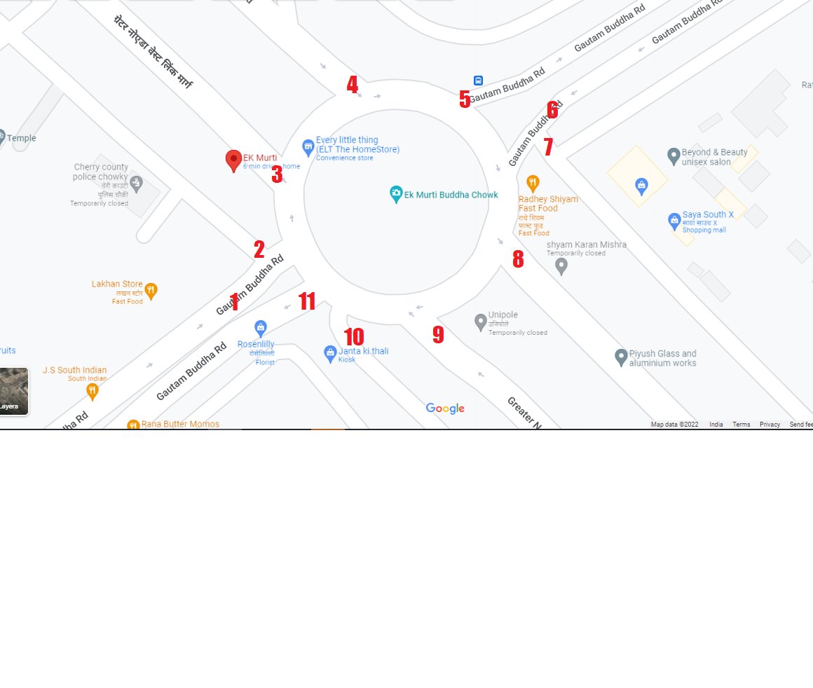 Hats off to engineer who designed this roundabout (Ek Murti Chowk, Greater Noida West) where 11 roads meet at the junction and leads to frequent #Jam and #Accidents.
<a href="/OfficialGNIDA/">Greater Noida Industrial Development Authority</a> Please consider rectifying the same and make sure no service lane meets the #Roundabout directly.