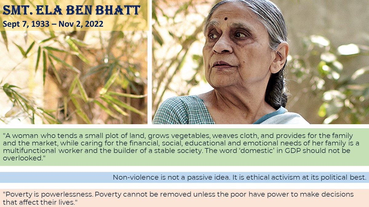 FwwbIndia's tweet photo. Tribute to our Founder Smt. Ela Ben Bhatt
Your demise is a huge irreparable loss and we at @FWWBIndia, with profound grief and sorrow, present our deepest condolences and pray to the Almighty to bless her soul with Moksha https://t.co/j6oBlcOfnW