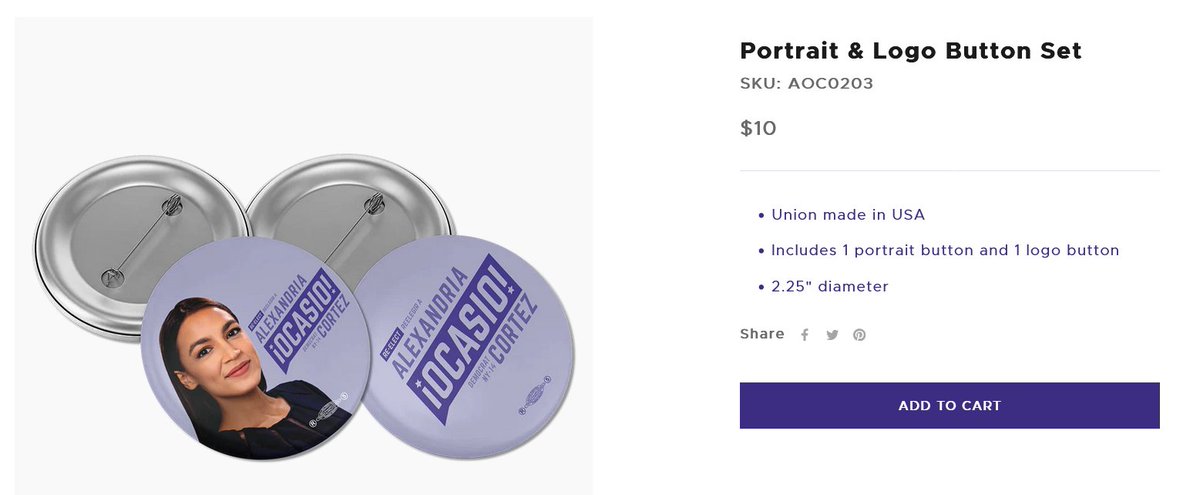 mostly_richard's tweet photo. @AOC $2 less than your $10 button.

Which cost 24p each (wholesale) if you buy 1,000.

You're a secret capitalist aren't you AOC? https://t.co/vBHiDbiHY4
