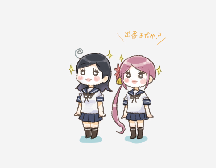 akebono (kancolle) ,ushio (kancolle) multiple girls 2girls hair bell side ponytail hair ornament school uniform long hair  illustration images