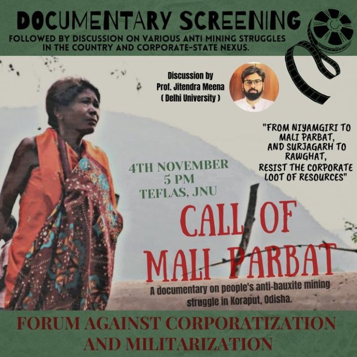 EhtmamKhan's tweet photo. 4th Nov at 5M, TEFLAS, JNU
#stopcorporateloot #stopmining #bauxite #antibauxitemining #maliparbat #odisha #corporatisation #militarisation #inquilabzindabad https://t.co/fzEf7VNgO6