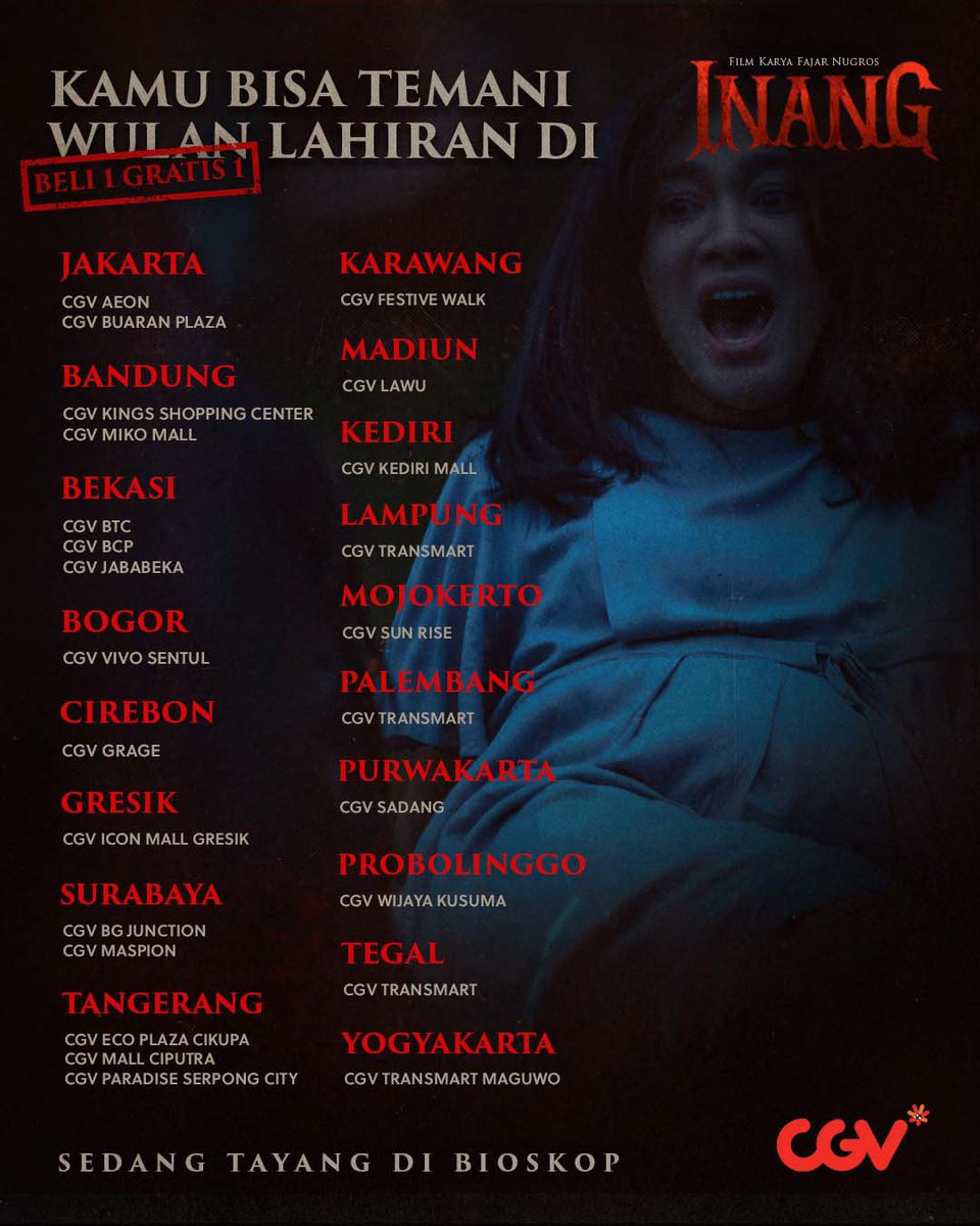 filminang's tweet photo. Jangan lewatin kesempatan nonton Film Inang di layar lebar! Lebih asyik lebih berdebar!

Segera beli tiketnya di bioskop ini ya teman-teman!
Pake promo Buy 1 Get 1 Free sekarang!

#Inang https://t.co/mIBrWtvW5i