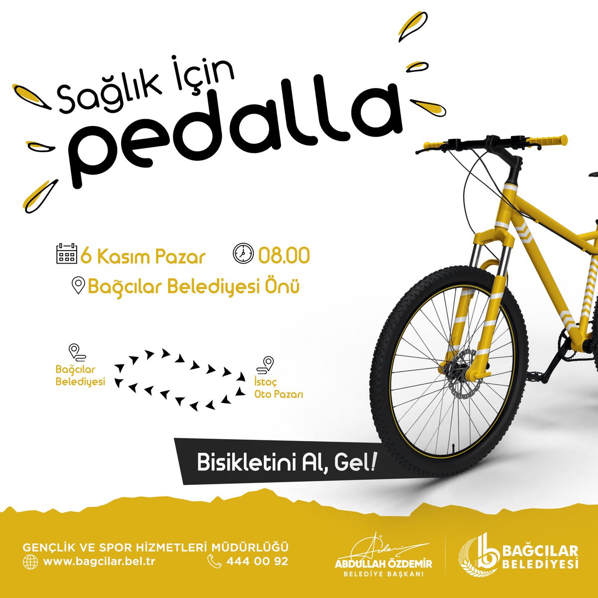 Sağlık İçin Pedallıyoruz ! Çevreyi seviyor, çevreciliği önemsiyor ve teşvik ediyoruz 💚 Pazar sabahı bisikletini al, belediye binamız önünde buluşup sağlığımız için hep birlikte pedallayalım 🚲