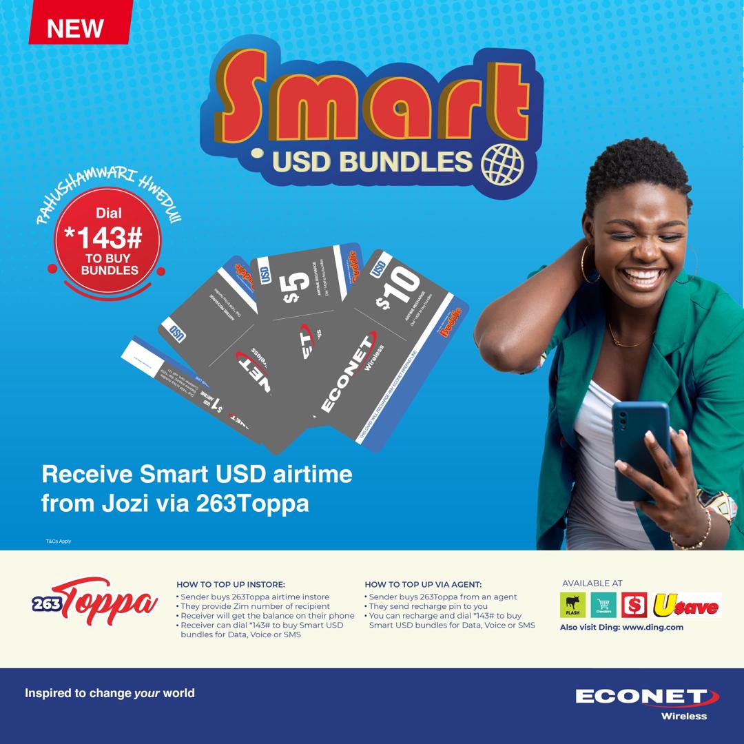 econetzimbabwe's tweet photo. Receive Smart USD Airtime from South Africa via 263Toppa😀

Airtime available instore at Shoprite, Checkers, USave and Flash.

Also available via https://t.co/igGsTFIsay https://t.co/2a0WN3txnS