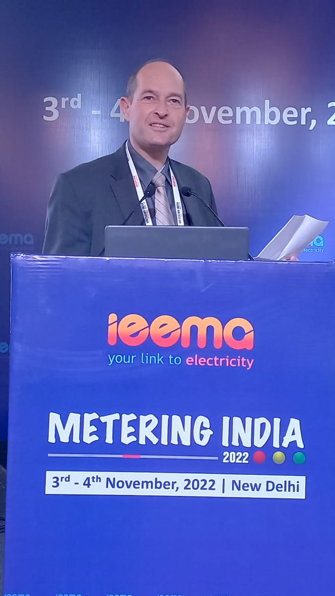 IEEMA_Official's tweet photo. Peter Jensen, Chairman, IEC TC13 said "Smart Meters will add immense value as a business case for society. Service for consumers is supreme. There is no single solution &amp; learnings from one country cannot be directly transposed to another, but must be adapted"
#MeteringIndia2022 https://t.co/c8JeUSrQIs