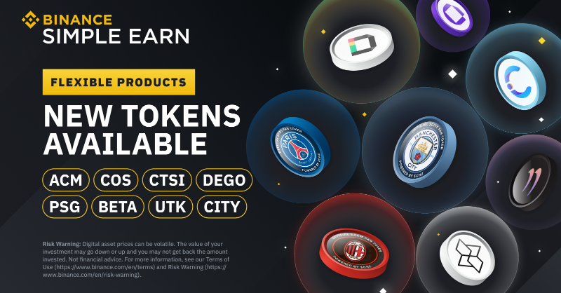 binance's tweet photo. #Binance adds 8 new tokens to the list of supported assets on Simple Earn Flexible Products.