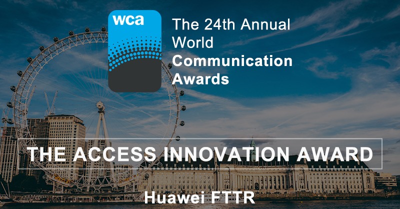 Huawei's tweet photo. #Huawei’s FTTR (Fiber to the Room) solution won the Access Innovation Award at the 24th WCA, for technical innovation &amp; business achievements. The #FTTR solution will help improve digital home life &amp; help SMEs realize digital transformation. #HuaweiNews #GreenIntelligentOptiX