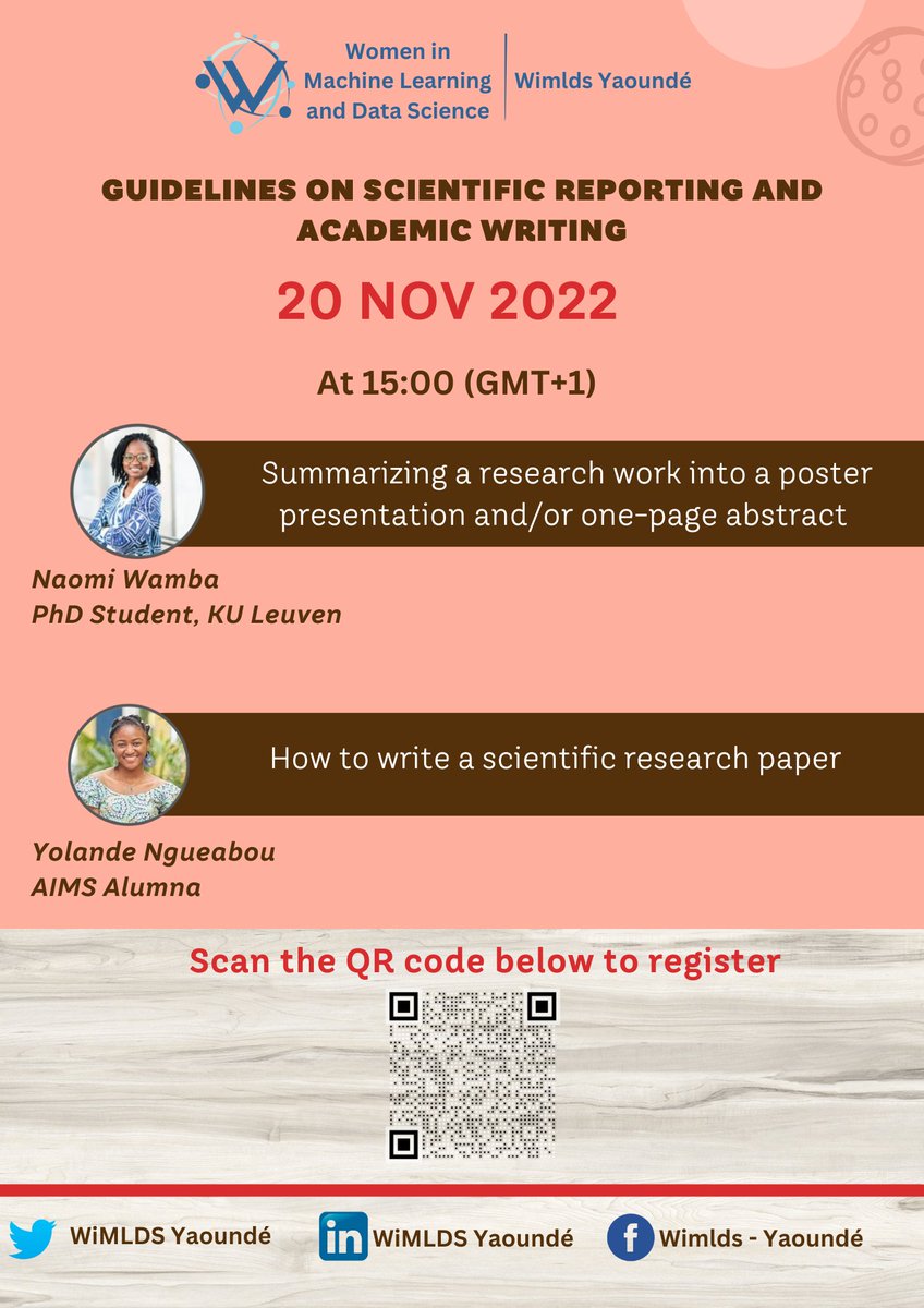 Do not miss this opportunity to learn more about the guidelines on scientific reporting and academic writing through this webinar scheduled for November 20th. 
 Please use this link to register meetup.com/fr-FR/yaounde-…