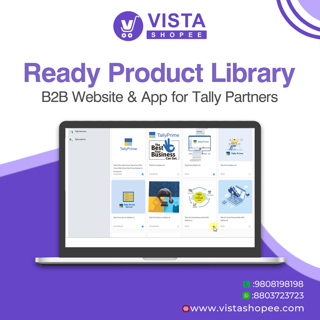 Website &amp; App for Tally Partners made easy with VistaShopee! Get ready Product Library of all Tally Products and create your online presence in few minutes. 
 
Let's discuss more Call us on +91 9808 198 198

#onlinebusiness #ecommerceplatform #growbusinessonline #B2B #tally