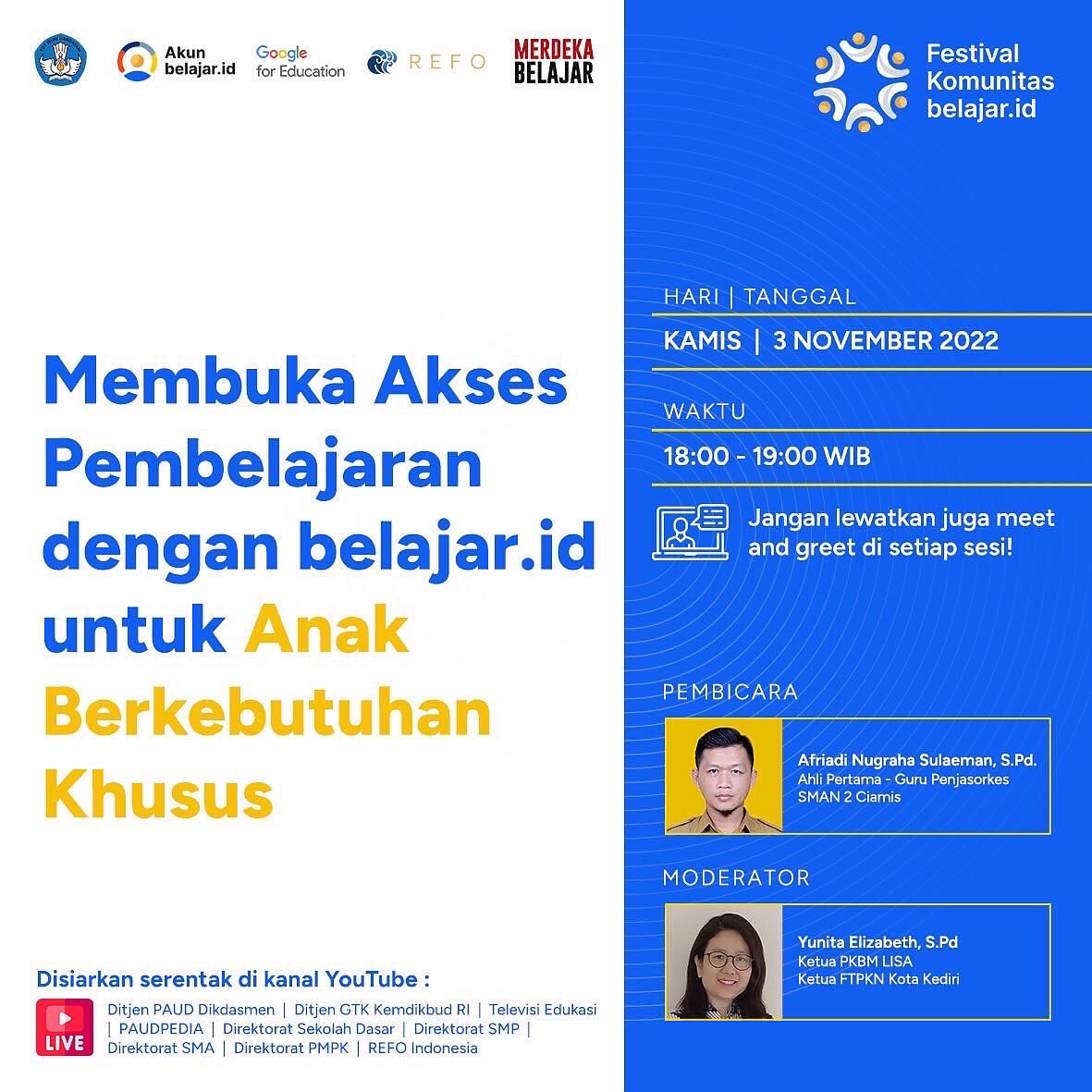 Ayah, Bunda, dan #SobatPAUD, mari saksikan puncak acara Festival Komunitas belajar.id 2022, serta rayakan kemeriahan dan keseruan selebrasi bagi seluruh pendidik hebat Indonesia, di mana pun Anda berada. Sampai jumpa di ruang virtual selebrasi pendidik Indonesia!