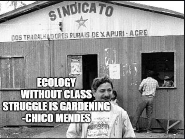 HamptonThink's tweet image. &quot;Ecology without class struggle is gardening.&quot;

- Chico Mendes