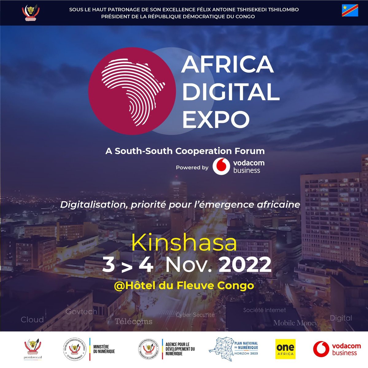 Bienvenue à la 11e édition de l’Africa Digital Expo 2022 (#ADEX2022), un forum annuel de la transformation digitale et de l’innovation en Afrique du nord, du centre et de l’ouest, qui se tiendra pour la première en #Afrique Centrale, les 3 et 4 Nov. 2022 à Kinshasa. #RANRDC #RAN