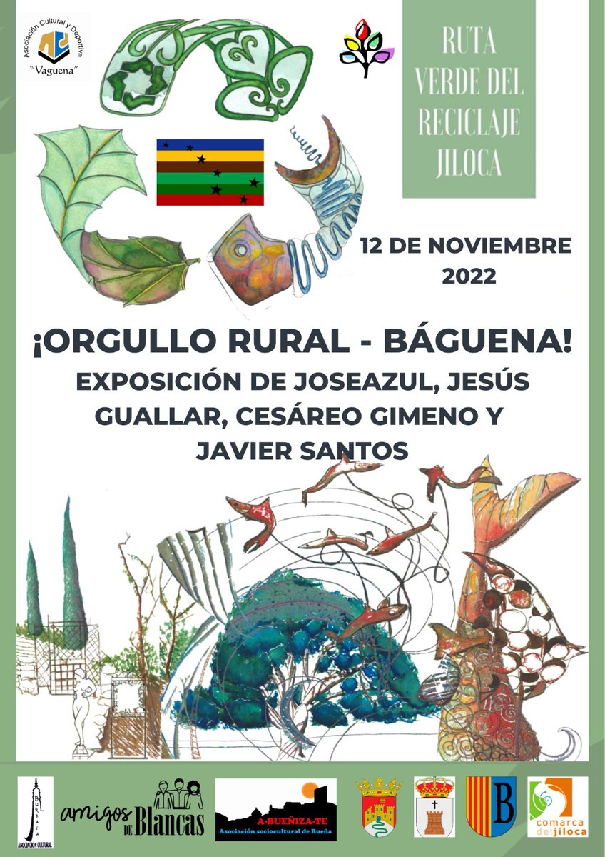 OrgRuralJiloca's tweet photo. Como no pueden faltar exposiciones, tenemos la mejor. Exposición de la Ruta Verde del Reciclaje. Con obras de #joseazul @guallar_rodrigo #CesáreoGimeno y por supuesto #JavierSantos

#DíaUniversalDelOrgulloRural

#yotambiensoyrural https://t.co/mOwUKU2K9P