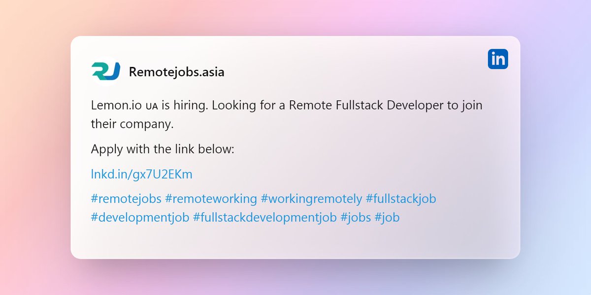 KerjaRemote_'s tweet photo. @Lemon.io is hiring. Looking for a Remote Fullstack Developer to join their company.

Apply with the link below:

https://t.co/e8hdgPrM2Q

#remotejobs #remoteworking #workingremotely #fullstackjob #developmentjob #fullstackdevelopmentjob #jobs #job https://t.co/KKF3WMhr0F