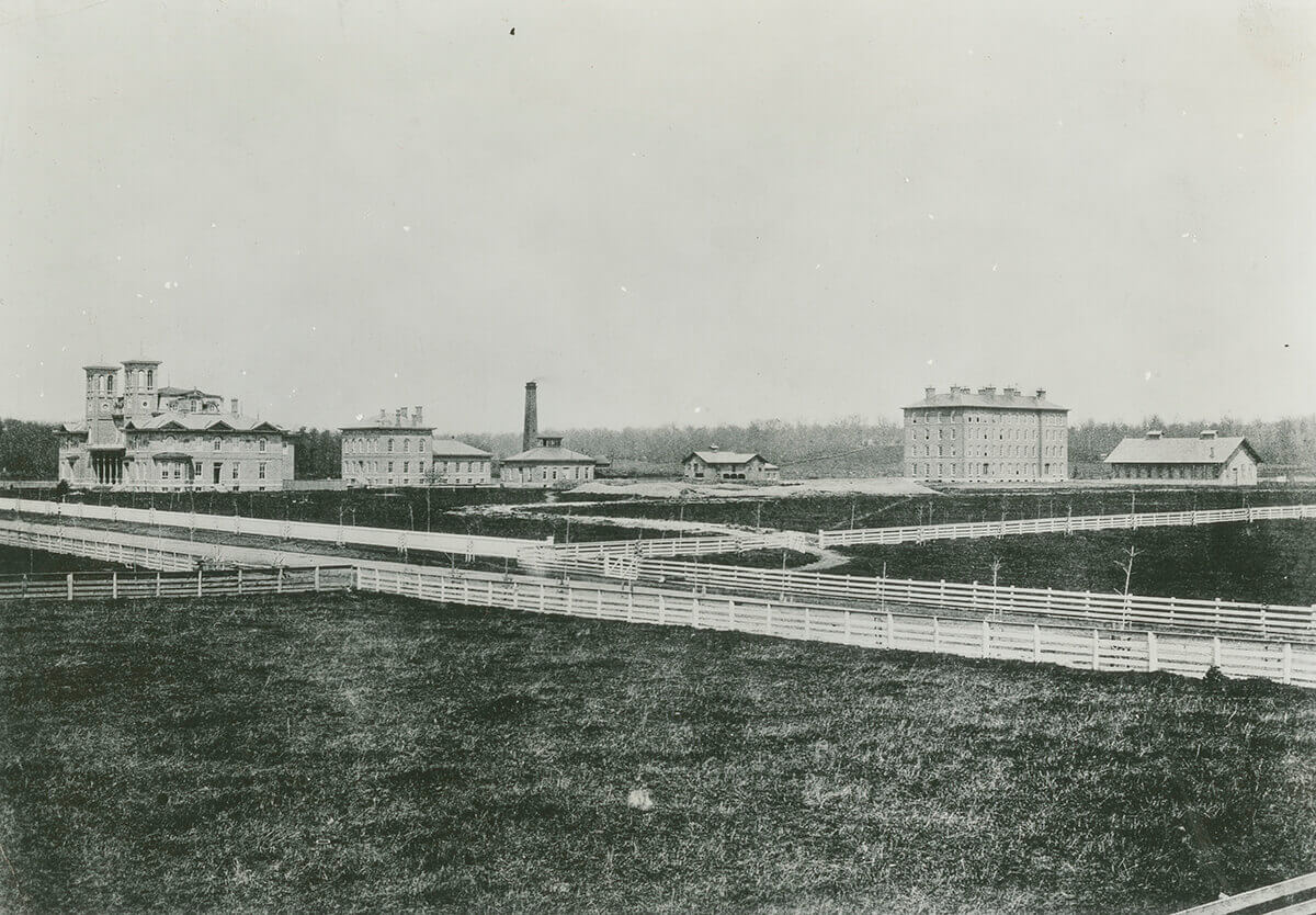 Purdue_Online's tweet photo. #Purdue University in 1876. Our first class in the fall of 1874 had 39 students taught by six professors. Today, students can attend class instantaneously from anywhere in the world with Purdue’s highly ranked online courses and programs. https://t.co/x2N0sg9Sjf #TBT #Online https://t.co/RpV2pWDxDb