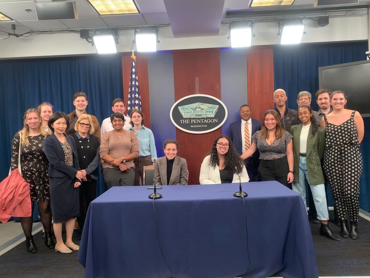#AUSOC grad journalism students listened to a panel on racial diversity in the #NFL at <a href="/AUWCL/">American University Washington College of Law</a> with Emmy-Award-winning network broadcaster <a href="/JBsportscaster/">JB James Brown</a>. Later, they headed to the #Pentagon for a briefing by #DOD press officers about media coverage, touring correspondent hall🗞️