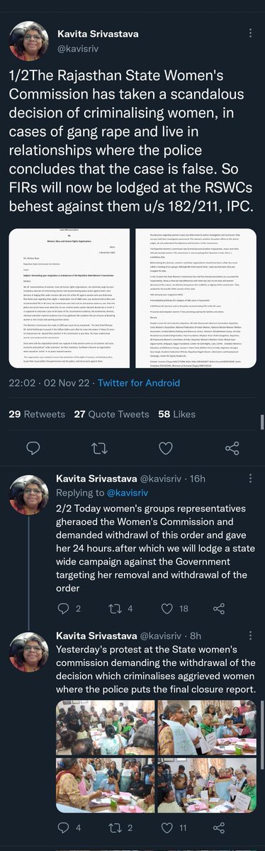 Women Rights Activists Are Threatening To Sit On Dharna Because Rajasthan State Commission For Women Chairperson Wants To 

"CRIMINALISE WOMEN WHO FILE FALSE RAPE CASES"

#GemsOfFeminism
