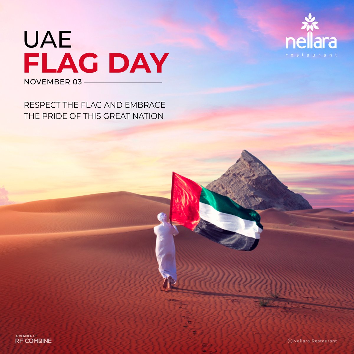 NellaraR's tweet photo. On the occasion of UAE Flag Day, we must celebrate this day by honoring our national flag with our love and respect. Warm wishes to all.

#flagday #uae #celebration #happy #nellara #restaurant #uaeflagday #celebration #wave #enjoyment https://t.co/gcBJ98uM99