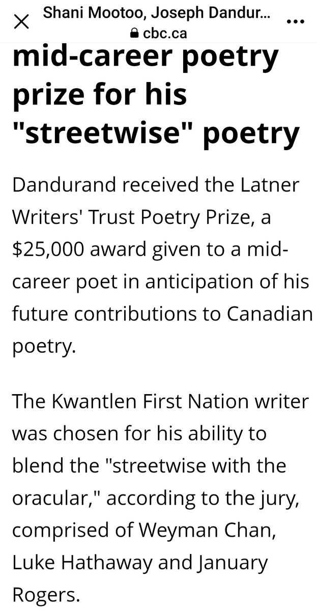January Rogers (@janetmarieroger) on Twitter photo Thrilled to share the news that <a href="/xalatsep/">Joseph Tony Danduran</a> was awarded the Latner Poetry Prize at the Writers Trust event last night. Pleased I could introduce his body of work to the jury. Thrilled to share the news that <a href="/xalatsep/">Joseph Tony Danduran</a> was awarded the Latner Poetry Prize at the Writers Trust event last night. Pleased I could introduce his body of work to the jury.