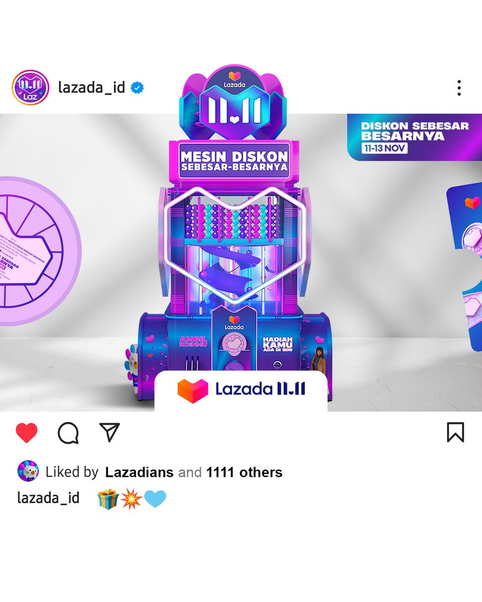 LazadaID's tweet photo. Siap-siap main di 4 - 13 November, ya!💙
#LazadaID1111 #MesinDiskonSebesarBesarnya https://t.co/t8u9O5RNBy