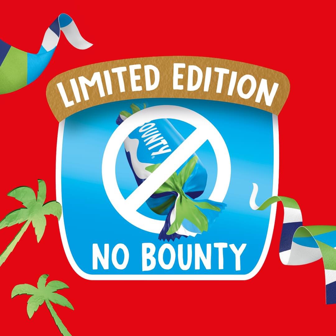 socheshire's tweet photo. Would you buy Celebrations with no Bounty?

New research reveals that 39% of Brits want the coconut-filled chocolate banished forever… so Celebrations tubs without Bounty bars will be available at select stores from 8th November to 18th December. https://t.co/V1regKMg3Q