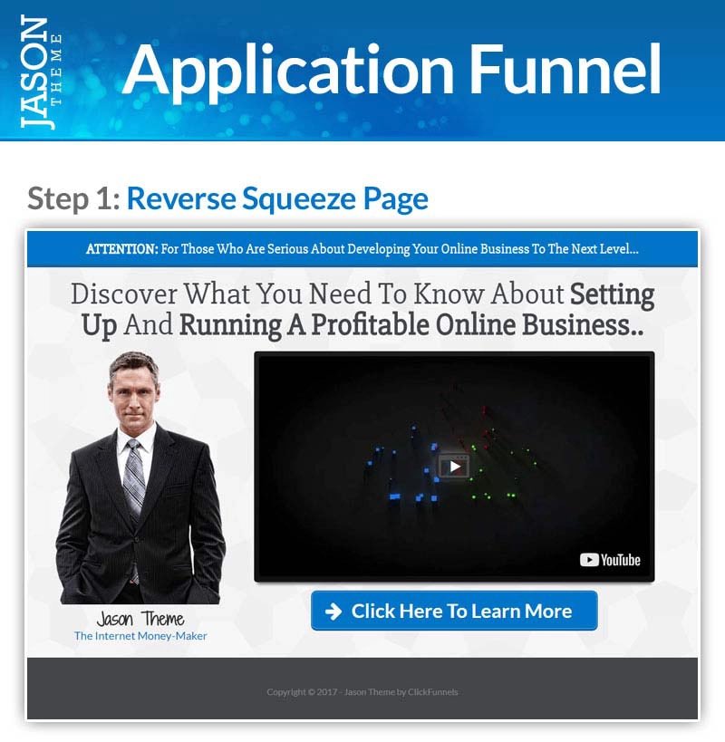 9) Application funnel

Best used:
• selling higher ticket programs and services
• qualifying out pot