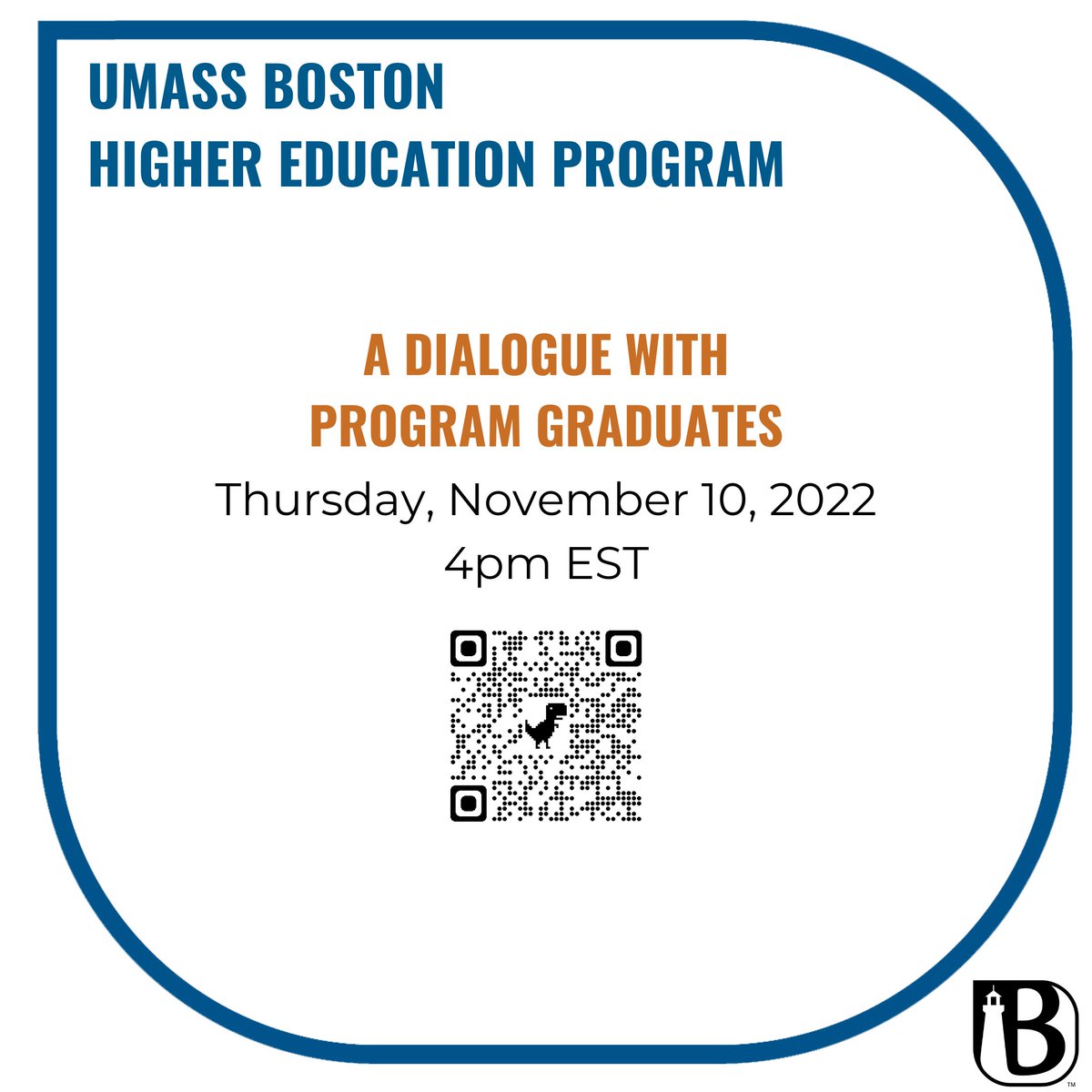 Please join us for a dialogue with program graduates in one week (Th, 11/10, 4pm EST)! Drs. Joanna Ravello Goods, Melissa Quan, Christian Bednar, &amp; Gloria Lopez will discuss what drew them to the program &amp; how the <a href="/UMassBostonHED/">UMass Boston Higher Ed</a> has shaped their work.  tinyurl.com/4cc7hp76