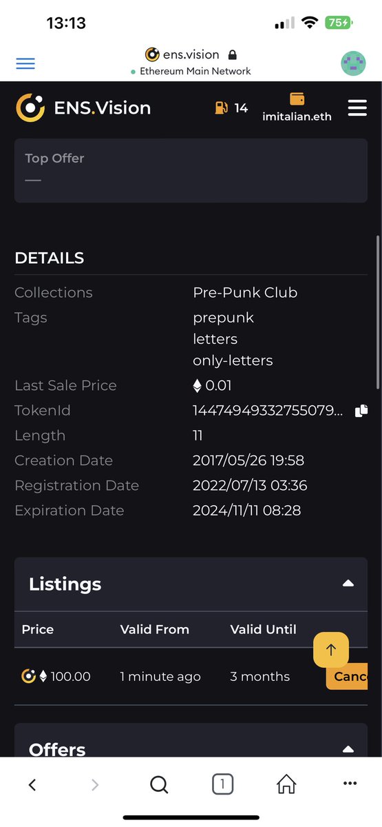 0xitaliano's tweet photo. Letβs talk about @ensdomainsβ¦
freesharing.eth is listed for 100 eth
Registration date 2017/05/26
#prepunk @PrePunkPal #prepunkens
@EnsShiller @HexClubXYZ @web3tiffany @ensforsale @EnsSalesBot #ensdomains #EnsNames #chanel @CHANEL https://t.co/d6Xl2nvynY