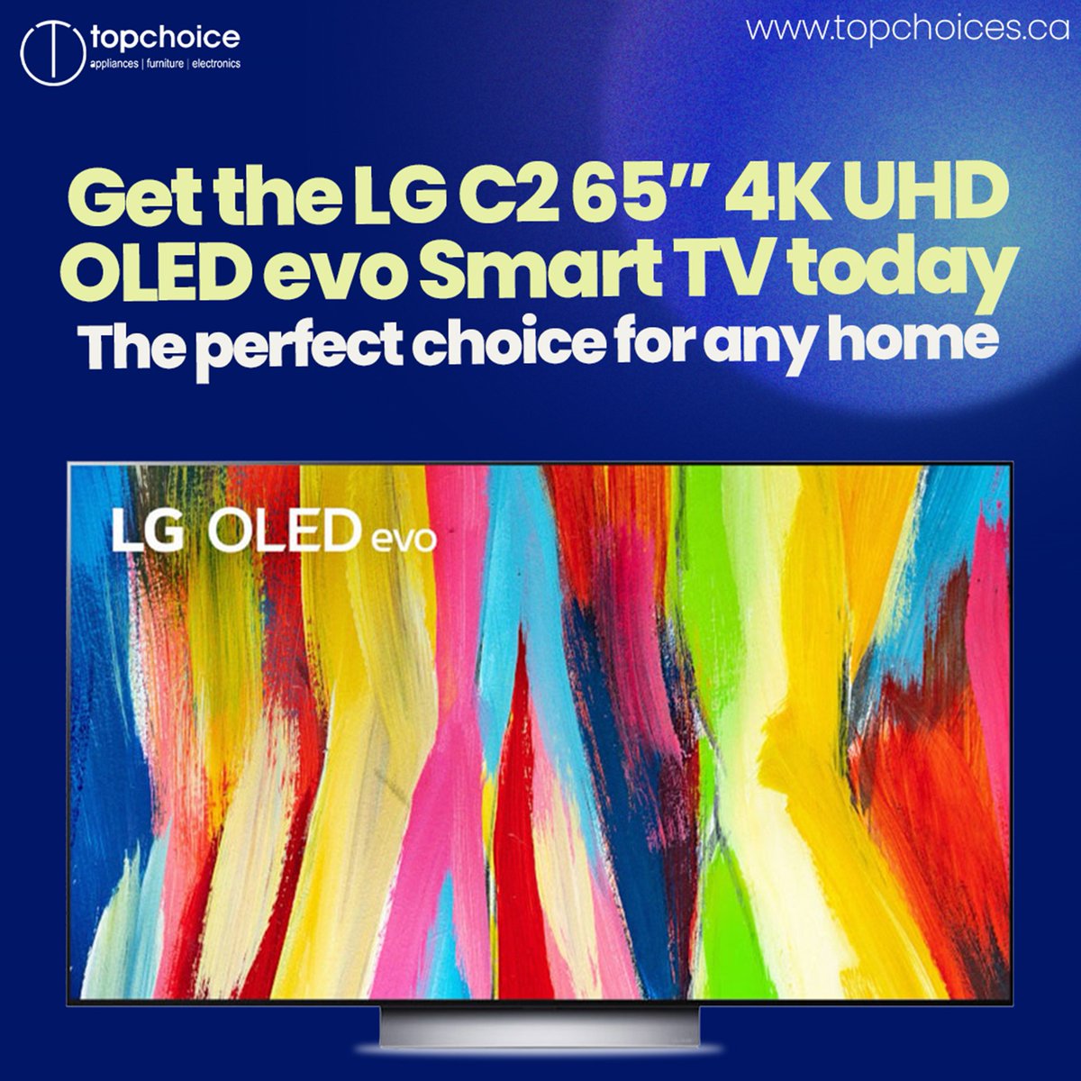 topchoicesca's tweet photo. If you are looking for a new #TV to add into your home, look no further than the #LGC2 65"#4KUHD #OLED evo Smart. With a wide range of smart features, this incredible device will deliver your favorite shows and movies in perfect clarity with pristine coloration ! https://t.co/WPcPTGjanK