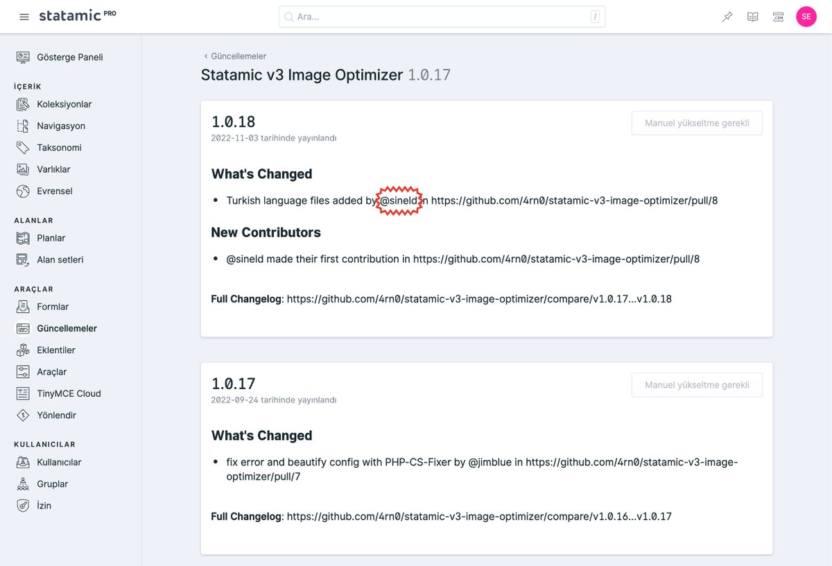 sineld's tweet image. #Statamic camiasına katkıya devam.