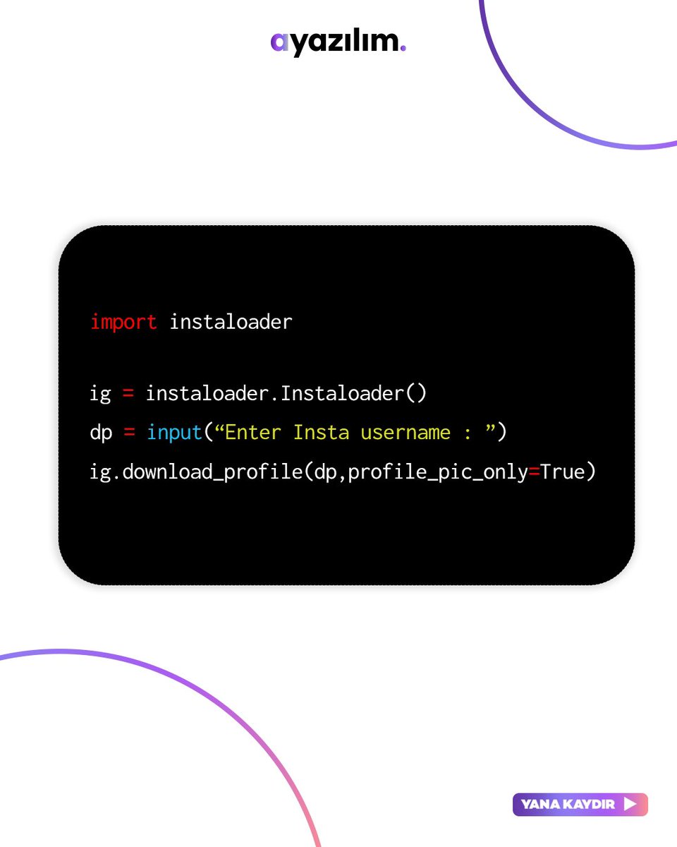 🟣Python Instagram Profil Fotoğrafı Çekme 

Gizli profillerin profil fotoğrafını görmek istiyorsanız, Python’da bu kodu kullanarak profil fotoğrafını çekebilirsiniz! 

Daha fazlası için bizi takipte kalın! 

#python #profilfotoğrafı #pythonprofilfotoğrafı #pythonkod